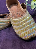 Gold Sequin Punjabi Jutti – Handcrafted Ethnic Footwear with Beaded & Iridescent Embellishments for Weddings & Festive Wear