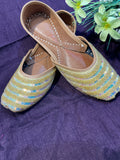 Gold Sequin Punjabi Jutti – Handcrafted Ethnic Footwear with Beaded & Iridescent Embellishments for Weddings & Festive Wear