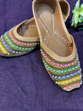 Multicolor Beaded Punjabi Jutti – Handcrafted Ethnic Footwear with Pearl & Thread Embellishments for Weddings & Festive Wear