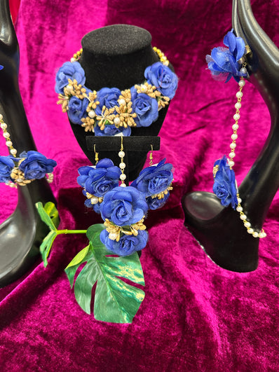 Handcrafted Floral Bridal Jewelry Set | Haldi & Mehendi Wedding Accessories | Artificial Flower Jewelry Style 9