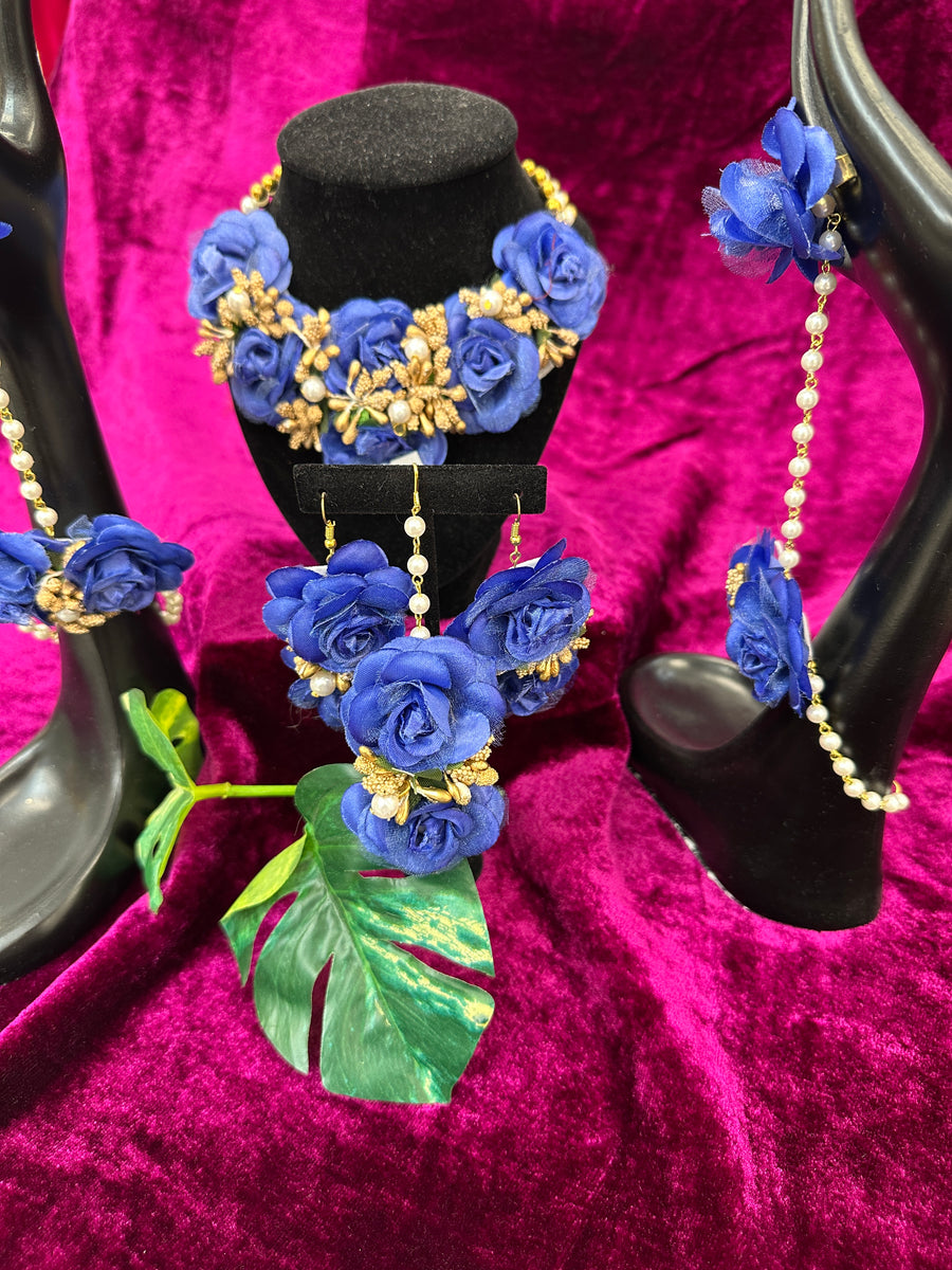 Handcrafted Floral Bridal Jewelry Set | Haldi & Mehendi Wedding Accessories | Artificial Flower Jewelry Style 9