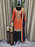 Partywear Suit in Orange color with Black Salwar