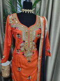 Partywear Suit in Orange color with Black Salwar