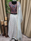 Party wear Lehenga in Navy Blue and Sky Blue Color