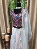 Party wear Lehenga in Navy Blue and Sky Blue Color