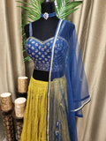 Party wear Lehenga in Blue and Mustard Yellow Color
