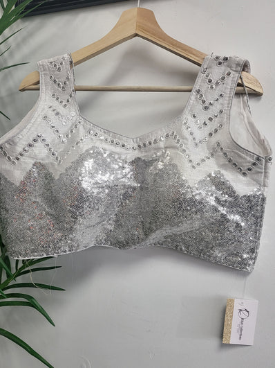 Party wear Blouse in Silver-White Color --PBL2