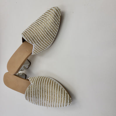 Gold Zardozi Embroidered Bridal Heel Mule – Handcrafted Wedding Shoes FTH-04