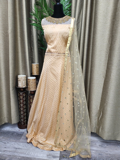 Party wear Anarkali Suit in Tan Color