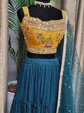 Party wear Lehenga in Dark Green Color