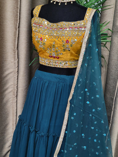 Party wear Lehenga in Dark Green Color