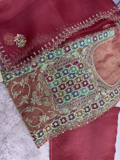 Unstitched Suit Material- 245 Light Crimson