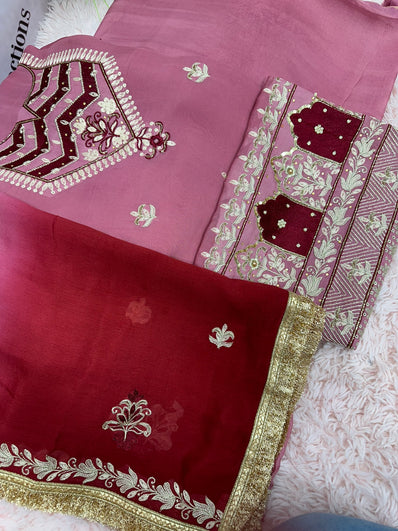 Unstitched Suit Material- 251 Light Crimson