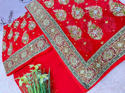 Bridal Unstitched Suit Material- 214 Red