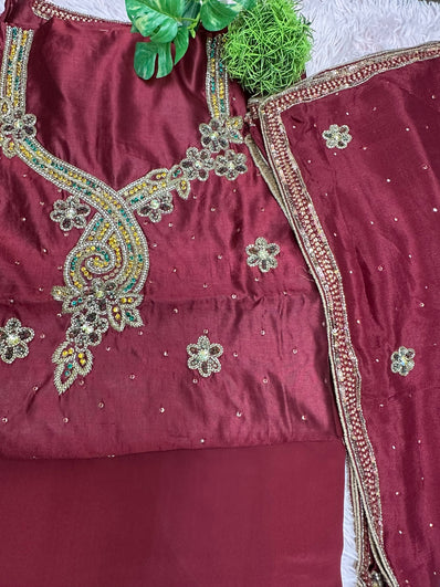 Unstitched Suit Material- 105 Maroon