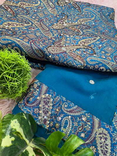 Unstitched Suit Material- 127 Light Blue