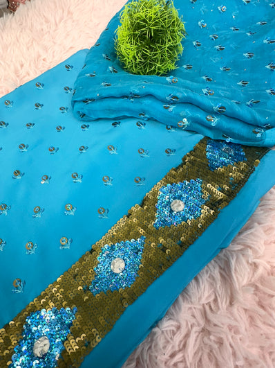 Unstitched Suit Material- 163 Light Blue