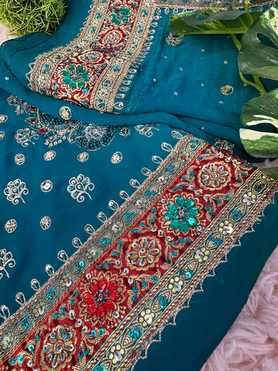 Unstitched Suit Material- 177 Dark Torquise