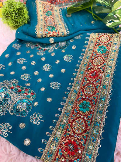 Unstitched Suit Material- 177 Dark Torquise