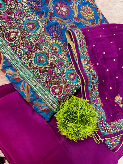 Unstitched Suit Material- 193 Blue- Purple