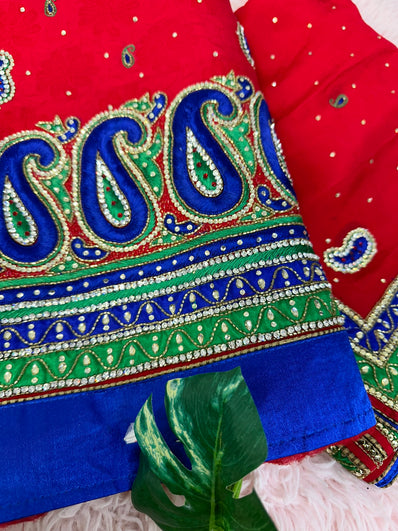 Unstitched Suit Material- 222 Red