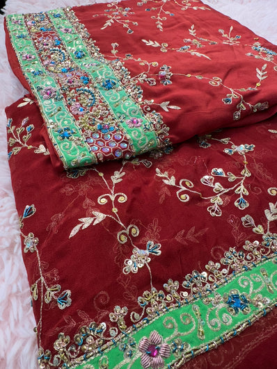 Bridal Unstitched Suit Material- 212 Red