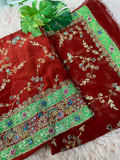 Bridal Unstitched Suit Material- 212 Red