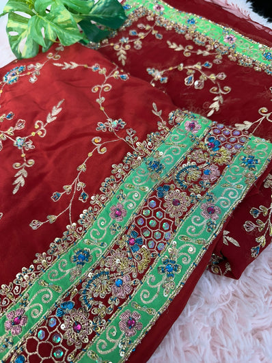 Bridal Unstitched Suit Material- 212 Red