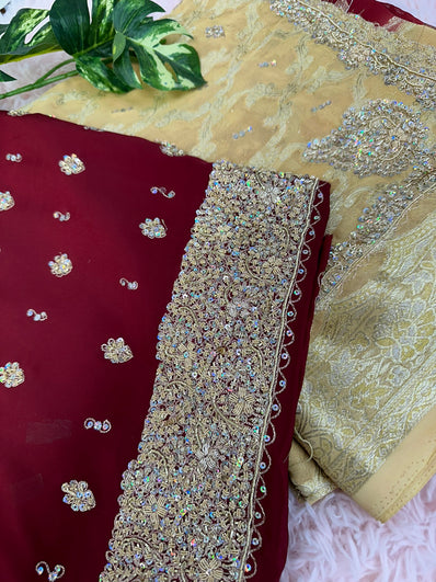 Unstitched Suit Material- 229  Maroon