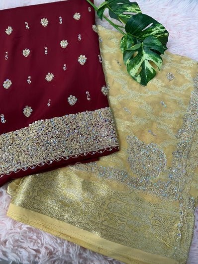 Unstitched Suit Material- 229  Maroon