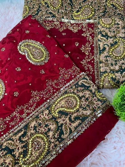 Unstitched Suit Material- 221 Maroon