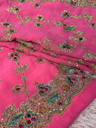 Bridal Unstitched Suit Material- 216 Pink
