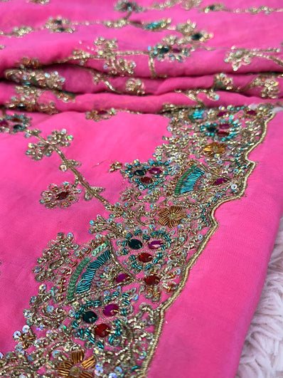 Bridal Unstitched Suit Material- 216 Pink
