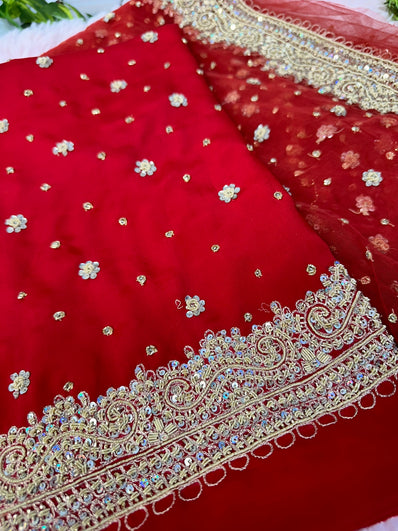 Bridal Unstitched Suit Material- 215 Red