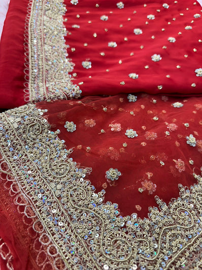 Bridal Unstitched Suit Material- 215 Red
