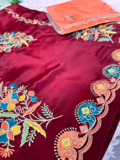 Unstitched Suit Material- 268 Maroon