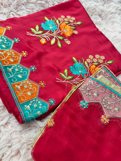 Unstitched Suit Material- 269 Pink