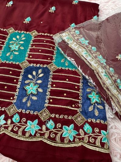 Unstitched Suit Material- 270 Maroon