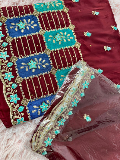 Unstitched Suit Material- 270 Maroon