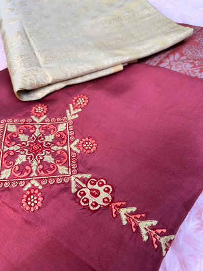 Unstitched Suit Material- 262 Maroon