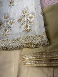 Unstitched Suit Material- 275 White- Gold