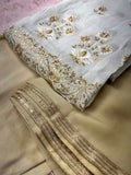 Unstitched Suit Material- 275 White- Gold