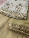 Unstitched Suit Material- 275 White- Gold