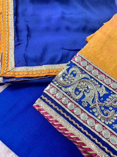 Unstitched Suit Material- 351 Mustard-Blue