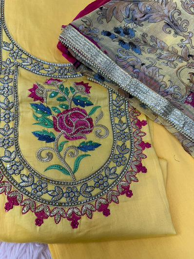 Unstitched Suit Material- 411 Yellow