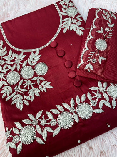 Unstitched Suit Material- 403 Maroon