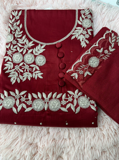 Unstitched Suit Material- 403 Maroon