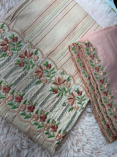 Unstitched Suit Material- 401 Peach