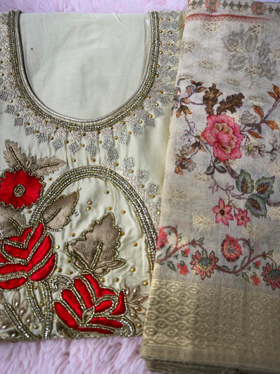 Unstitched Suit Material- 392 Light Gold