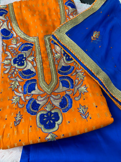 Unstitched Suit Material- 389 Orange